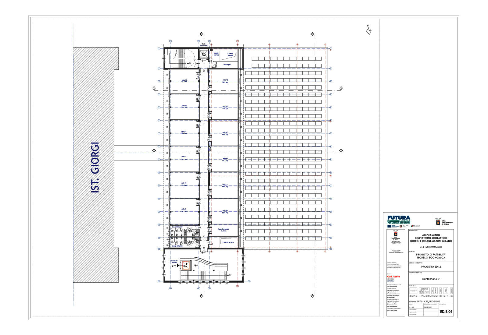 Enlargement of school complex Giorgi and Oriani Mazzini in Milan - 3rd floor plan