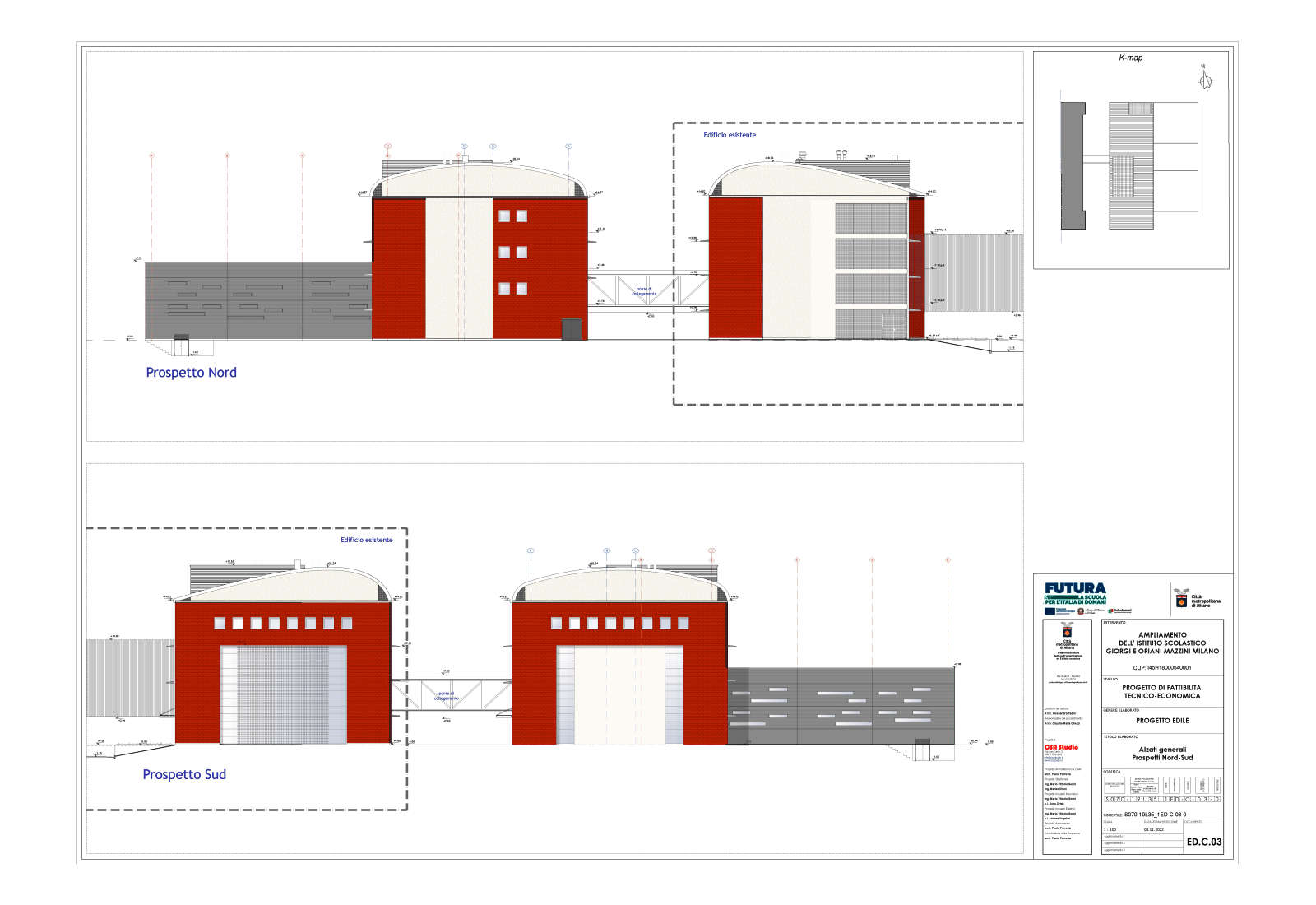 Enlargement of school complex Giorgi and Oriani Mazzini in Milan - Elevations