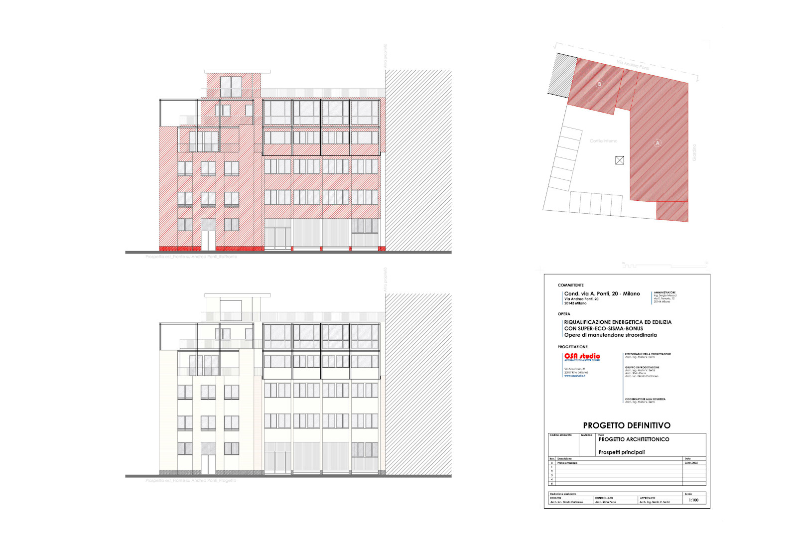 Condominio via Andrea Ponti, 20 a Milano - Prospetti Stato di raffronto e di progetto