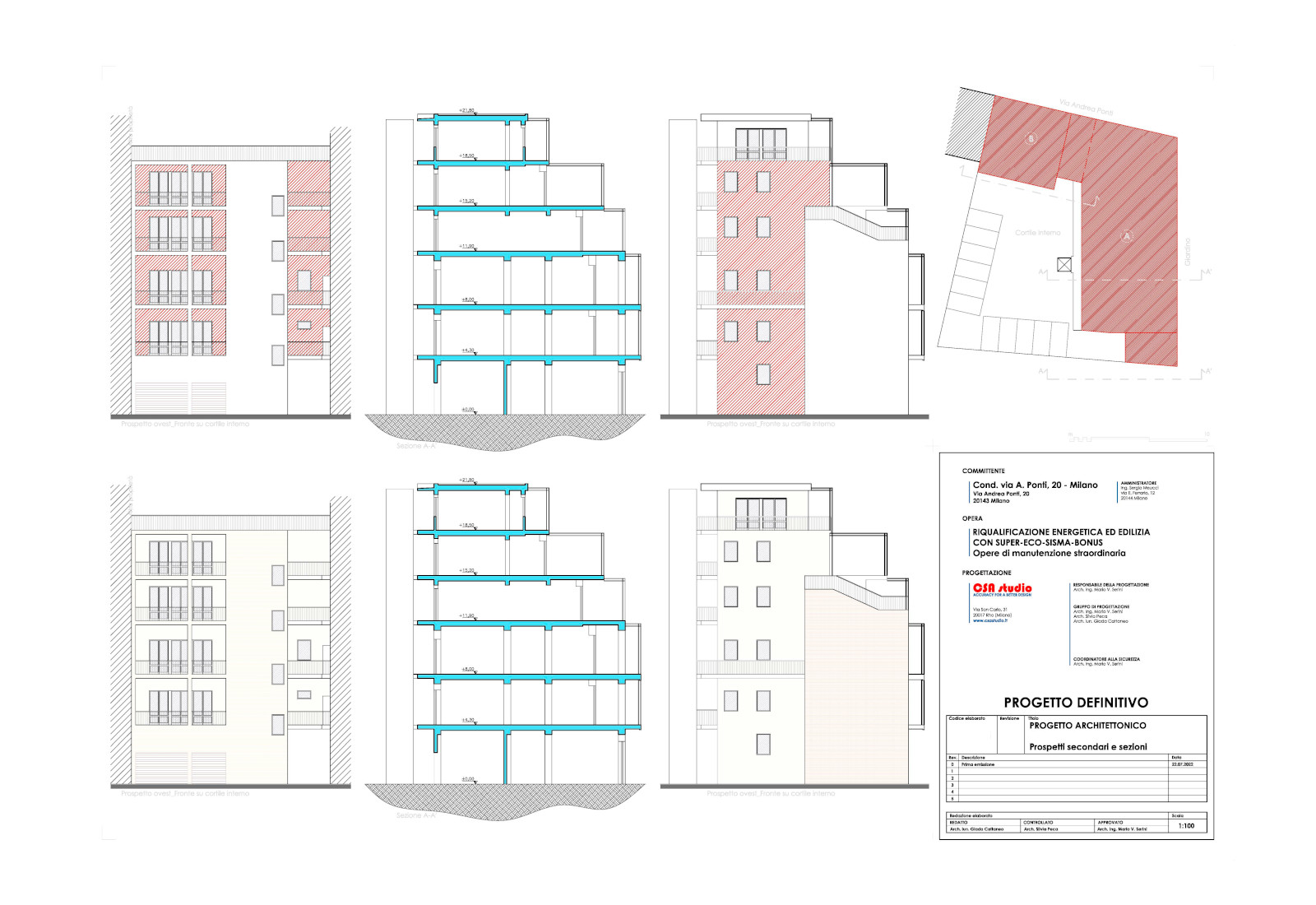 Condominio via Andrea Ponti, 20 a Milano - Prospetti Stato di raffronto e di progetto