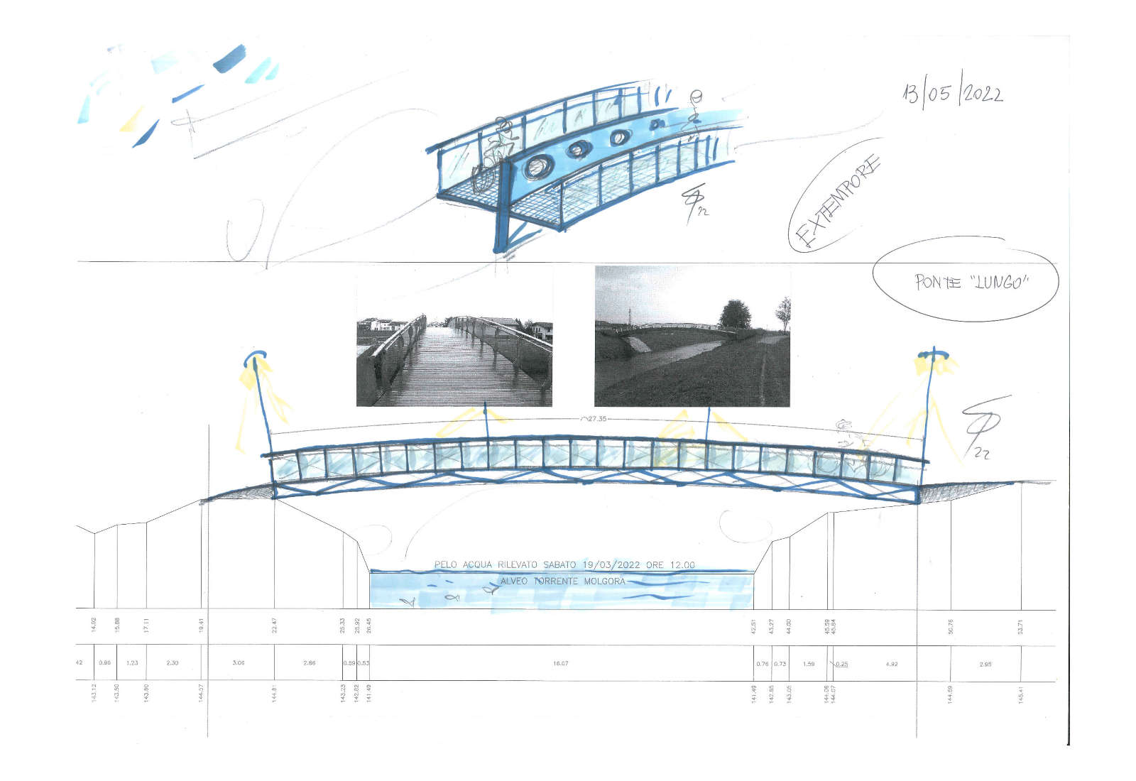 Cycle route bridge in Pessano con Bornago - Compositional sketches