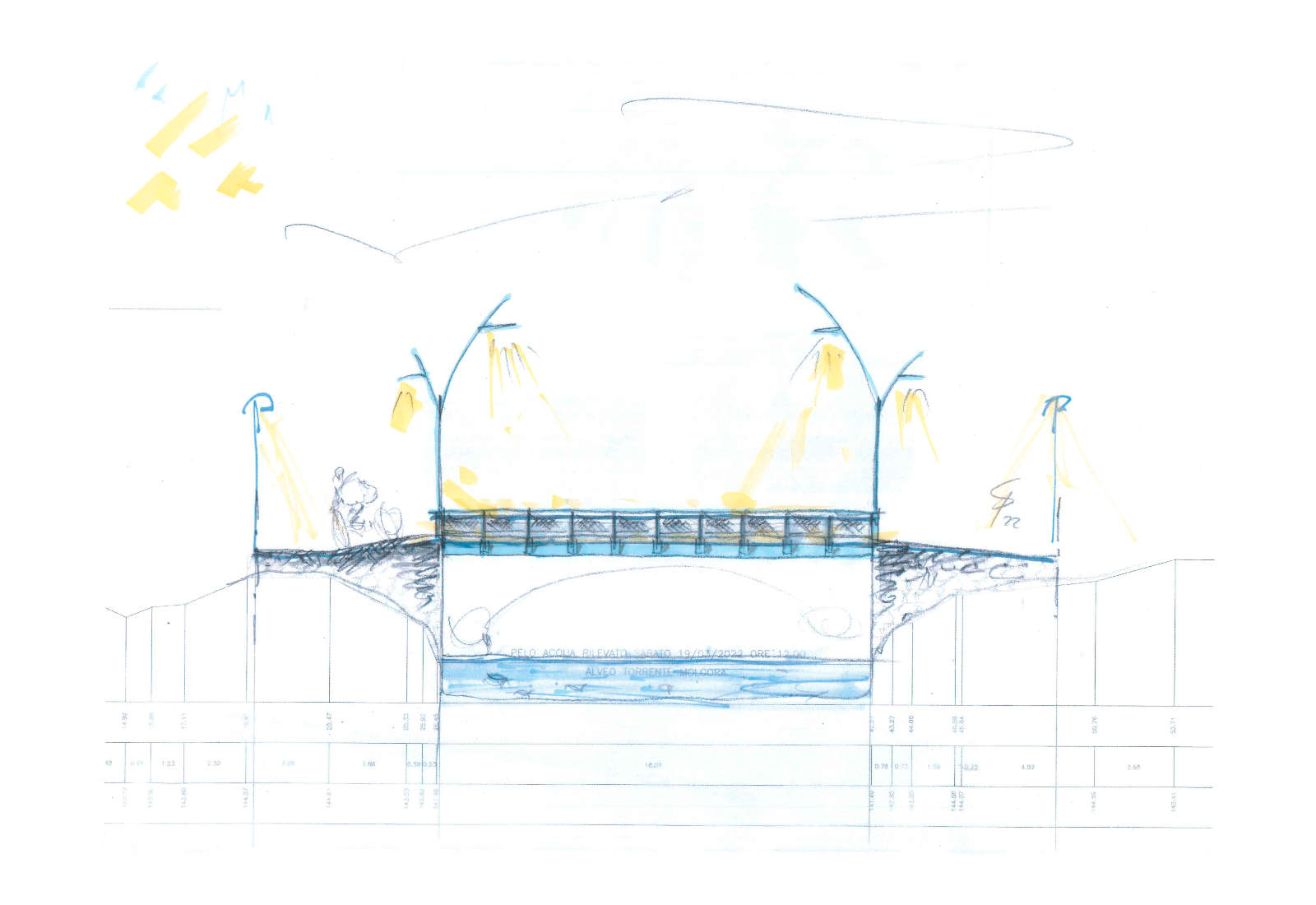 Cycle route bridge in Pessano con Bornago - Compositional sketches