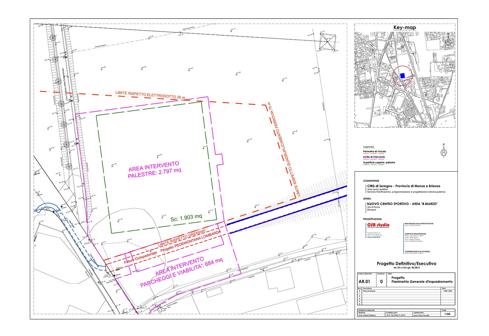 Sports fields and service building in Seregno - Layout