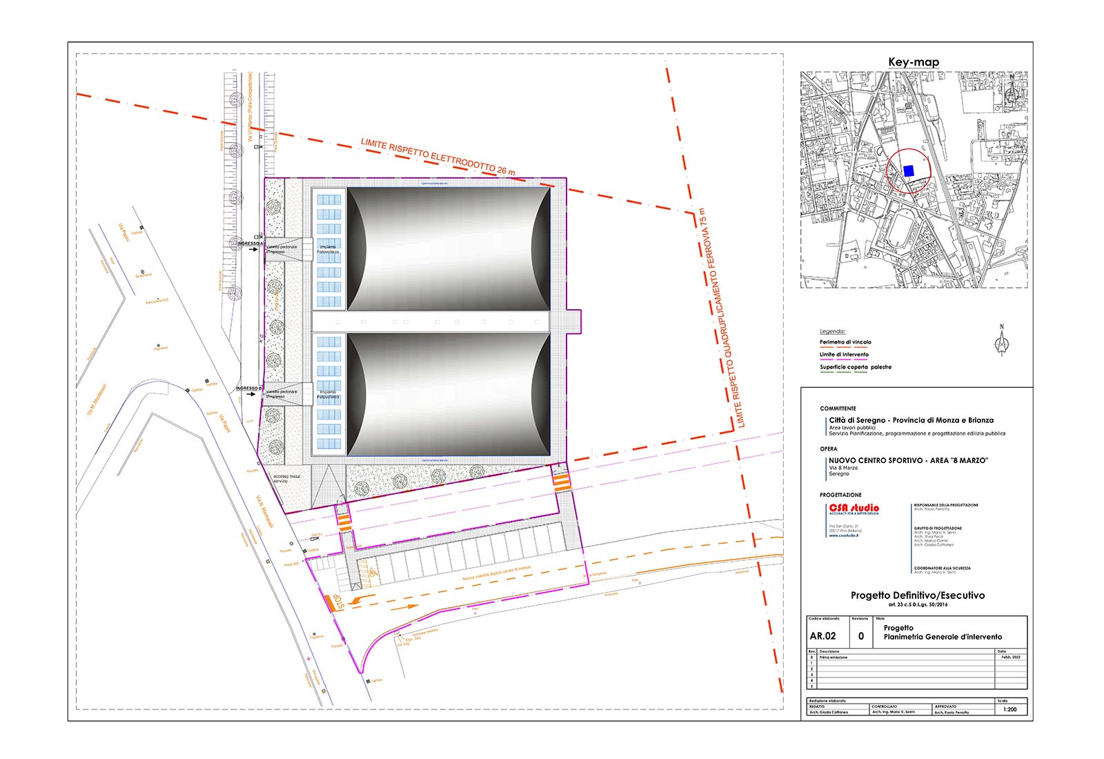 Sports fields and service building in Seregno - Layout plan