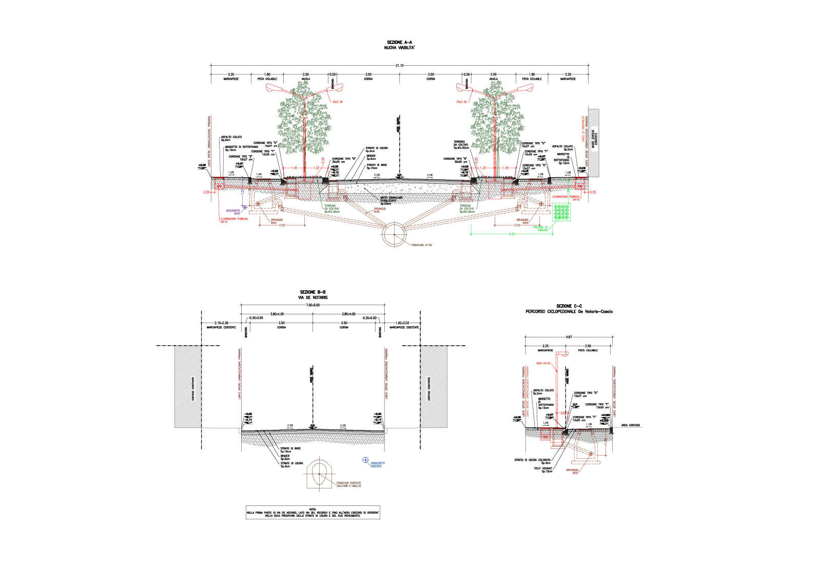 Redevelopment of De Notaris street in Milan - Typological sections