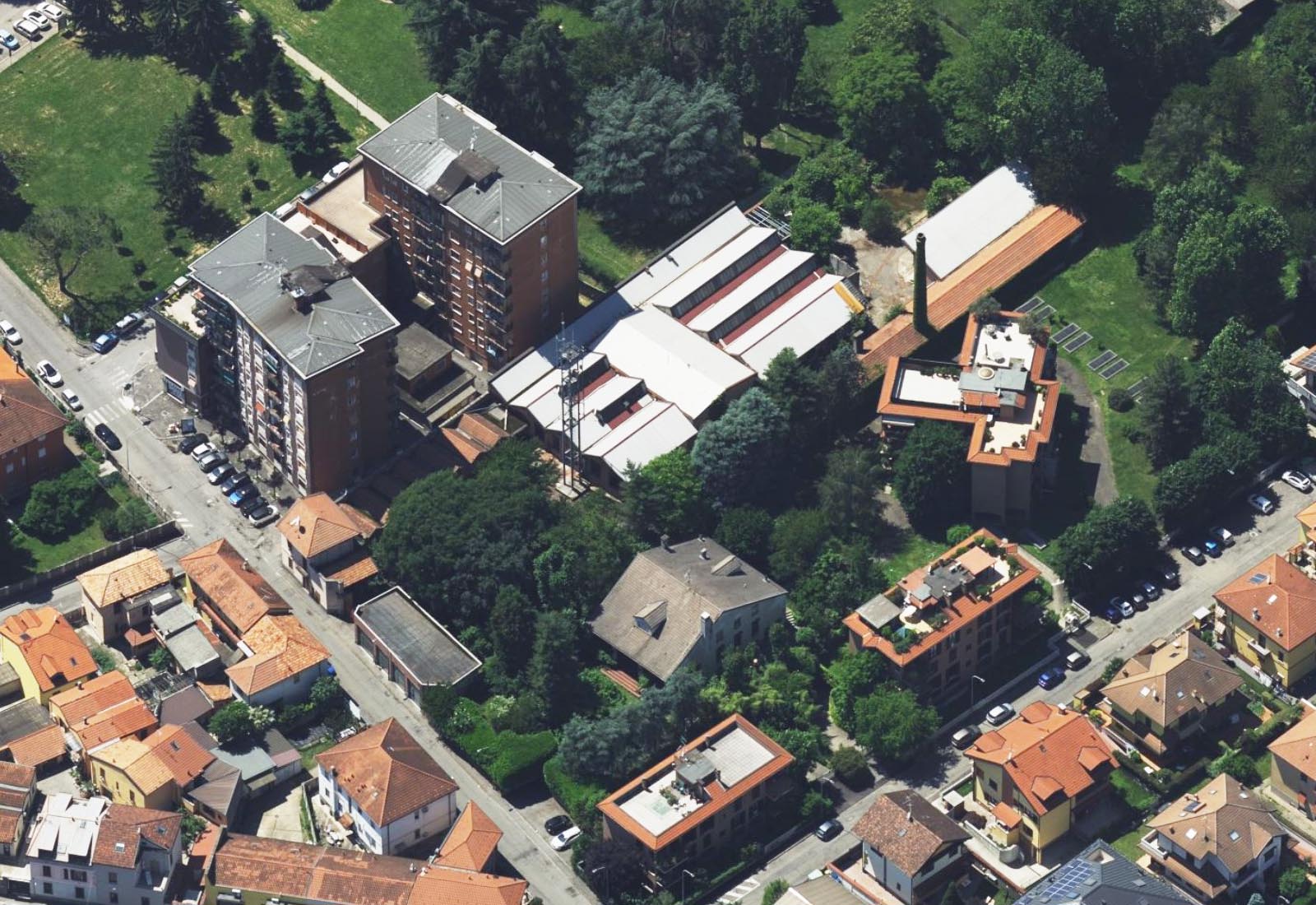 Residential buildings in Tavecchia street in Rho - Aerial view of the area