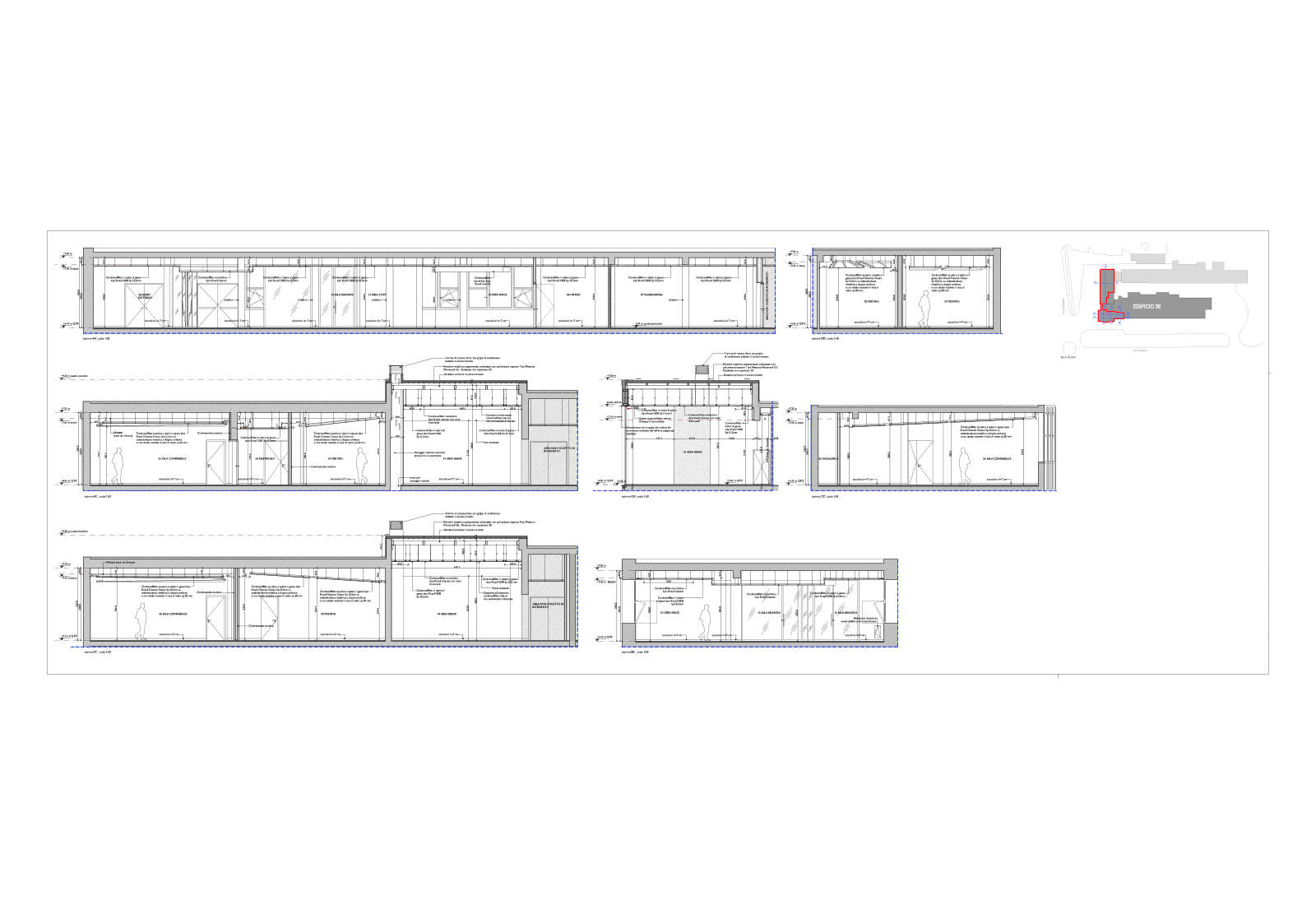 Coworking e Catering spaces, Building 36, at the JRC in Ispra - Sections