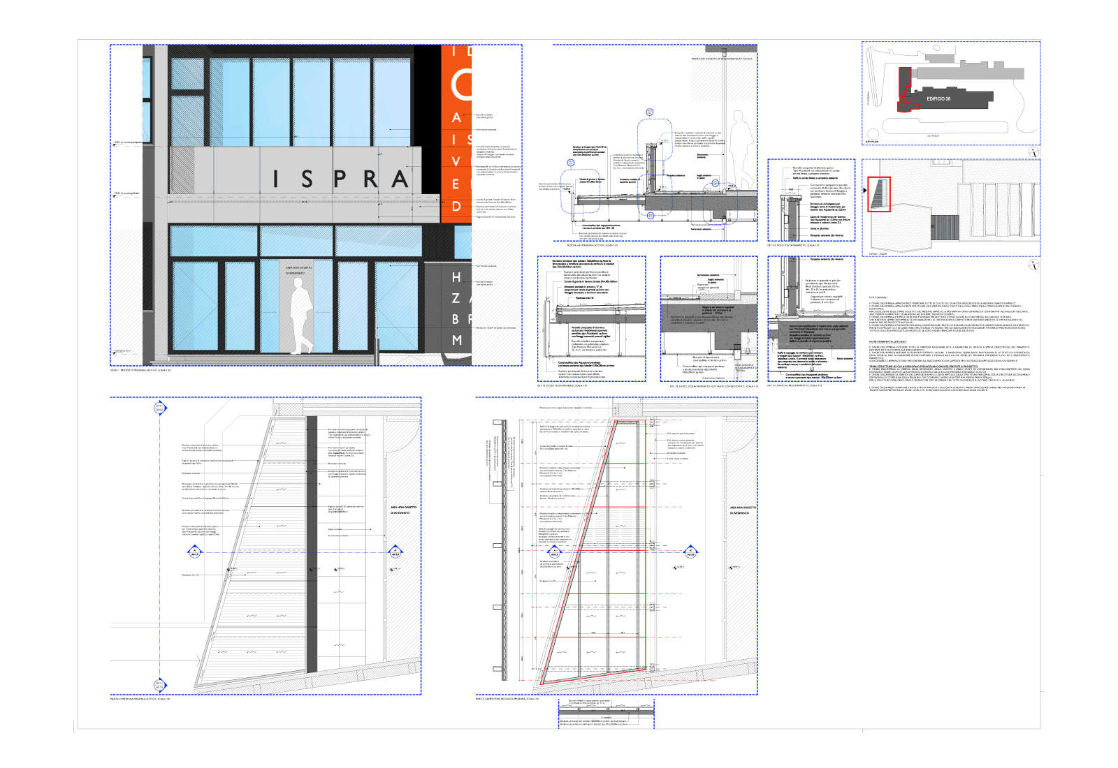 Spazi di lavoro collettivo e ristorazione, edificio 36, presso il JRC a Ispra - Dettagli