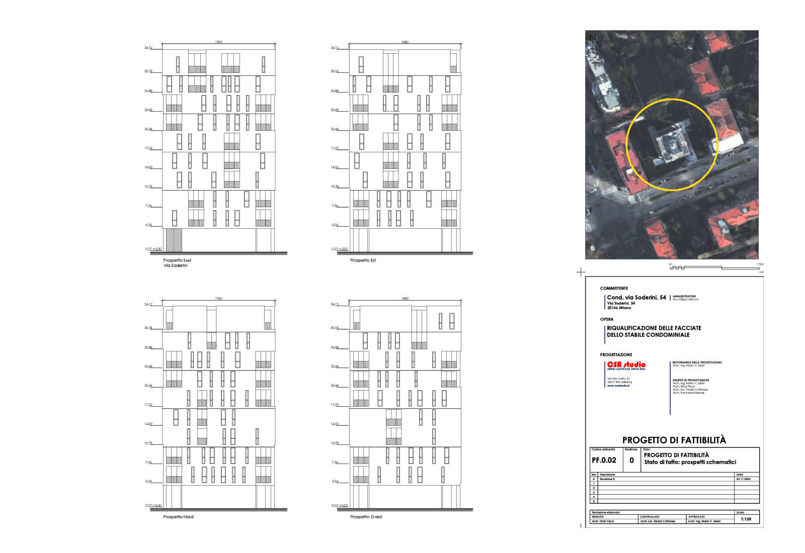 Residential ensemble in Soderini street, Milan - Elevations