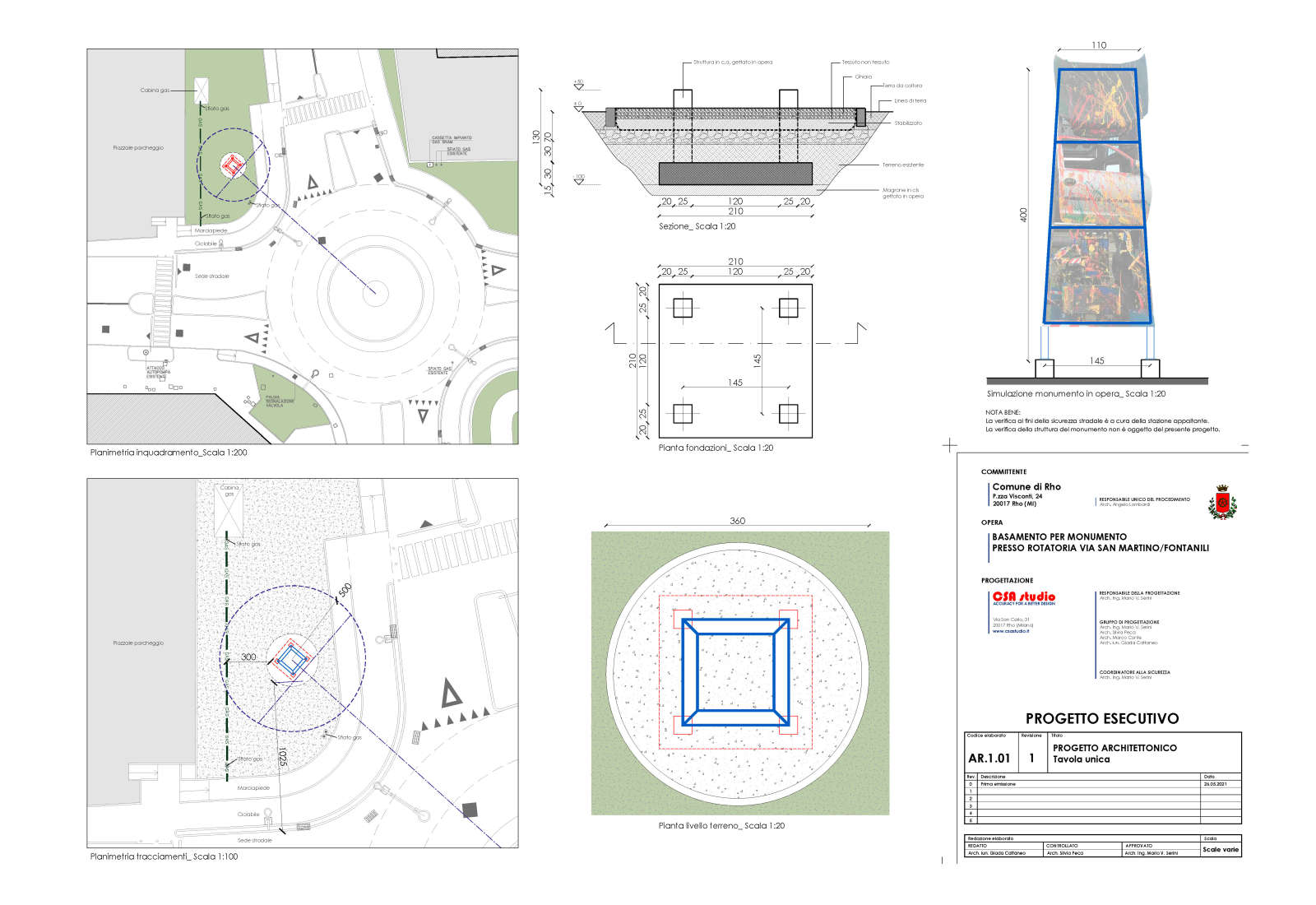 Monument foundations in San Martino street, Rho - The design