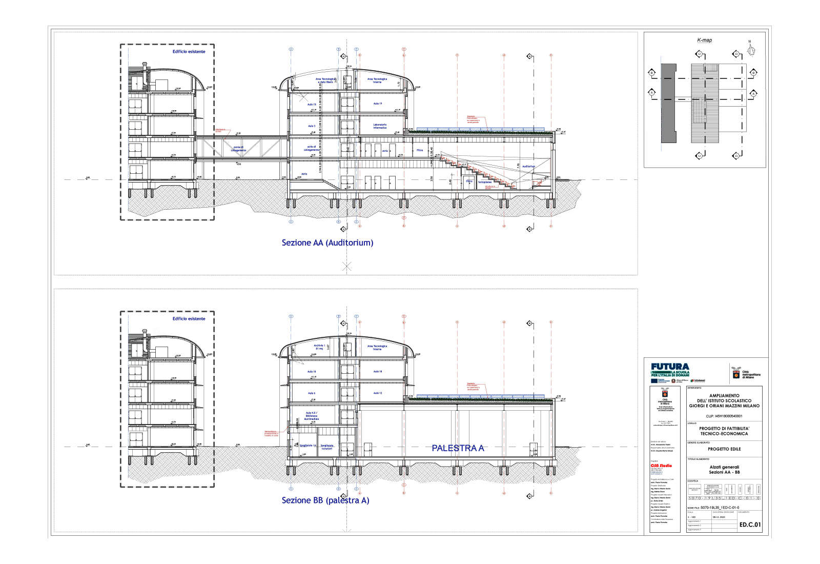 Enlargement of school complex Giorgi and Oriani Mazzini in Milan - Sections