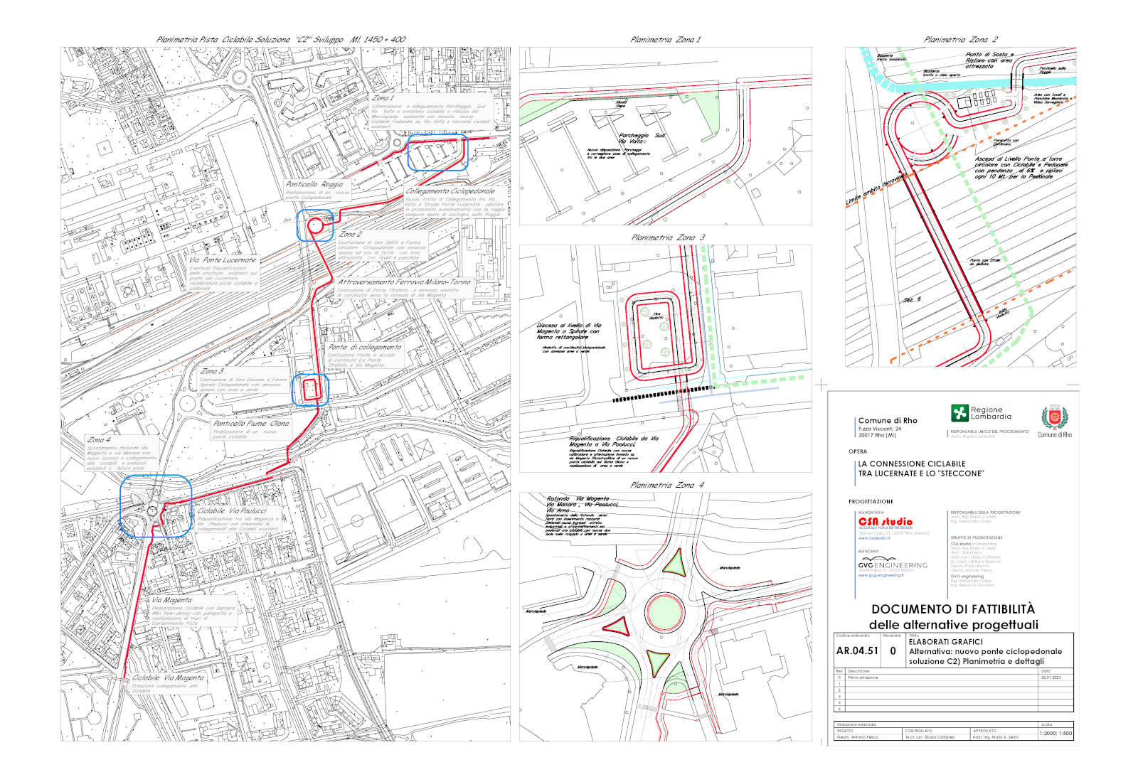 Railway overpass and Rho-Lucernate bicycle lane - Planimetry