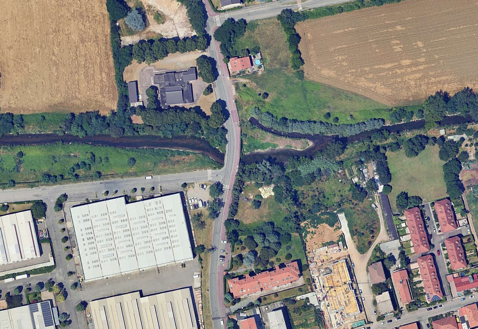 San Martino street bridge over the Olona river in Rho - Aerial view