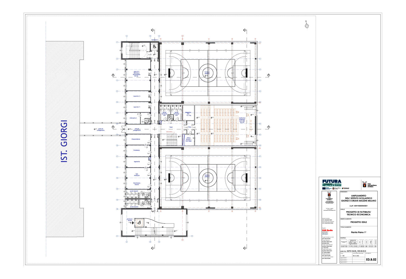 Enlargement of school complex Giorgi and Oriani Mazzini in Milan - 1st floor plan