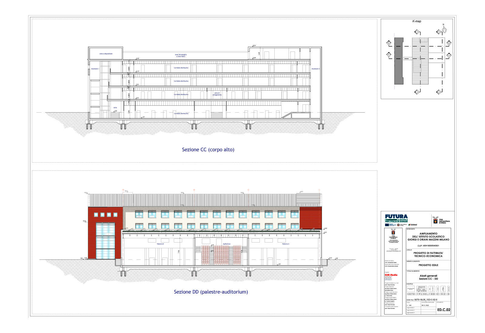 Enlargement of school complex Giorgi and Oriani Mazzini in Milan - Sections