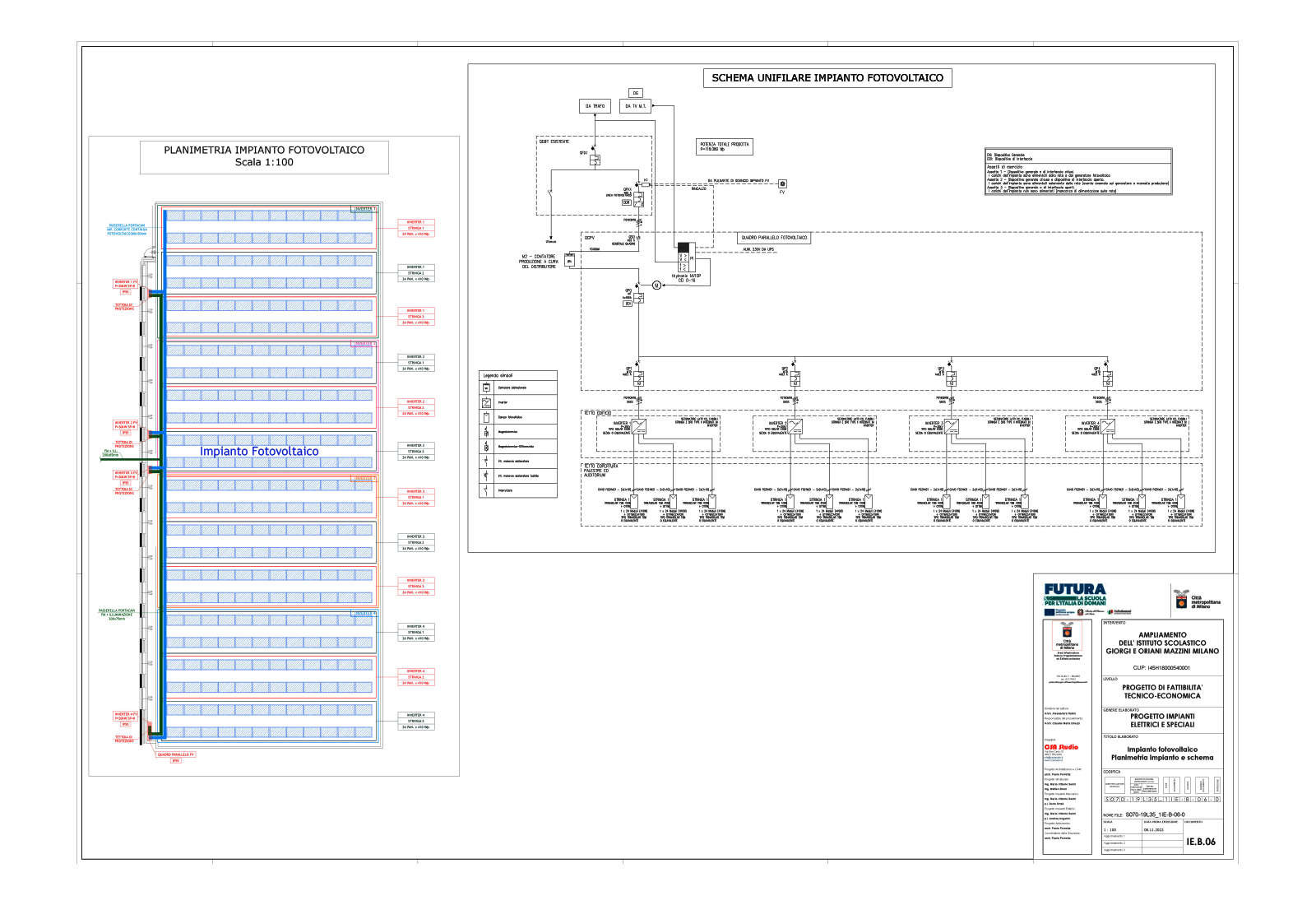 Enlargement of school complex Giorgi and Oriani Mazzini in Milan - Photovoltaic system diagram