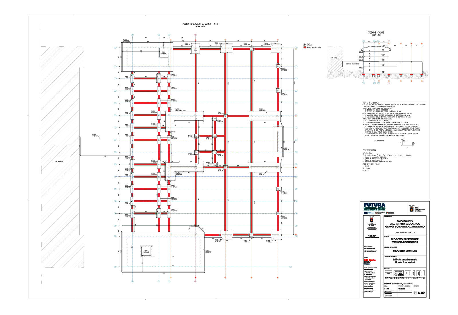 Enlargement of school complex Giorgi and Oriani Mazzini in Milan - Foundation project