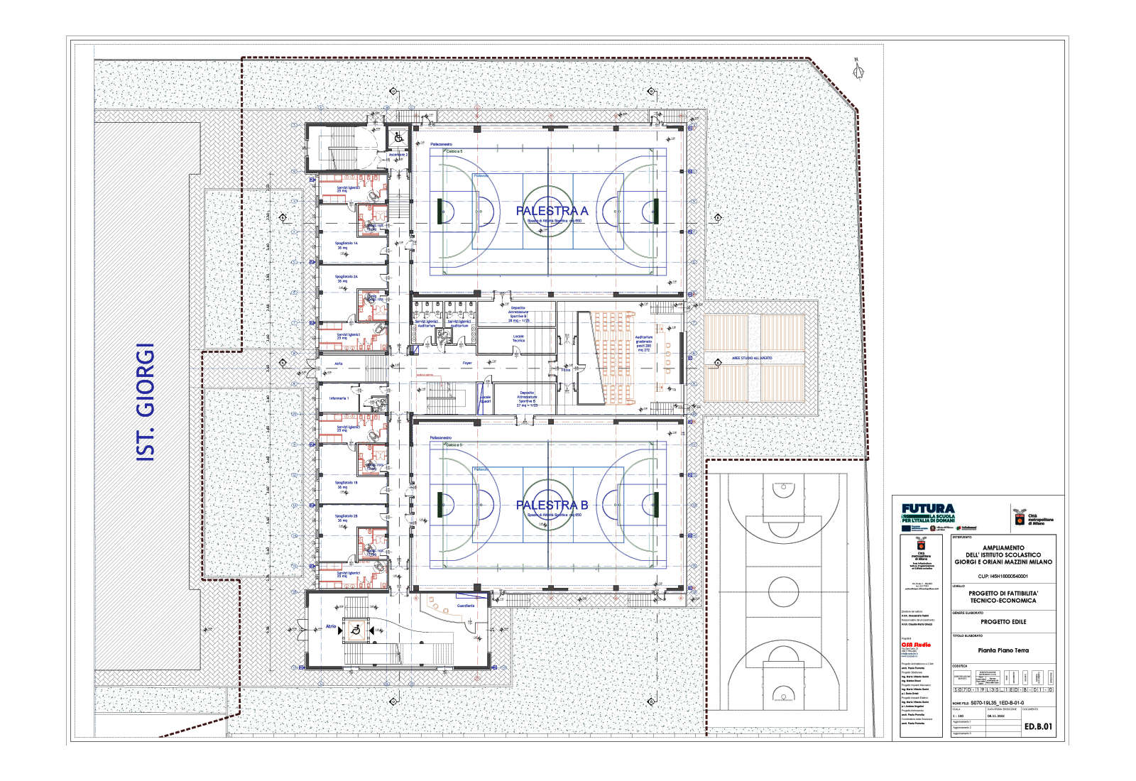 Enlargement of school complex Giorgi and Oriani Mazzini in Milan - Ground floor plan