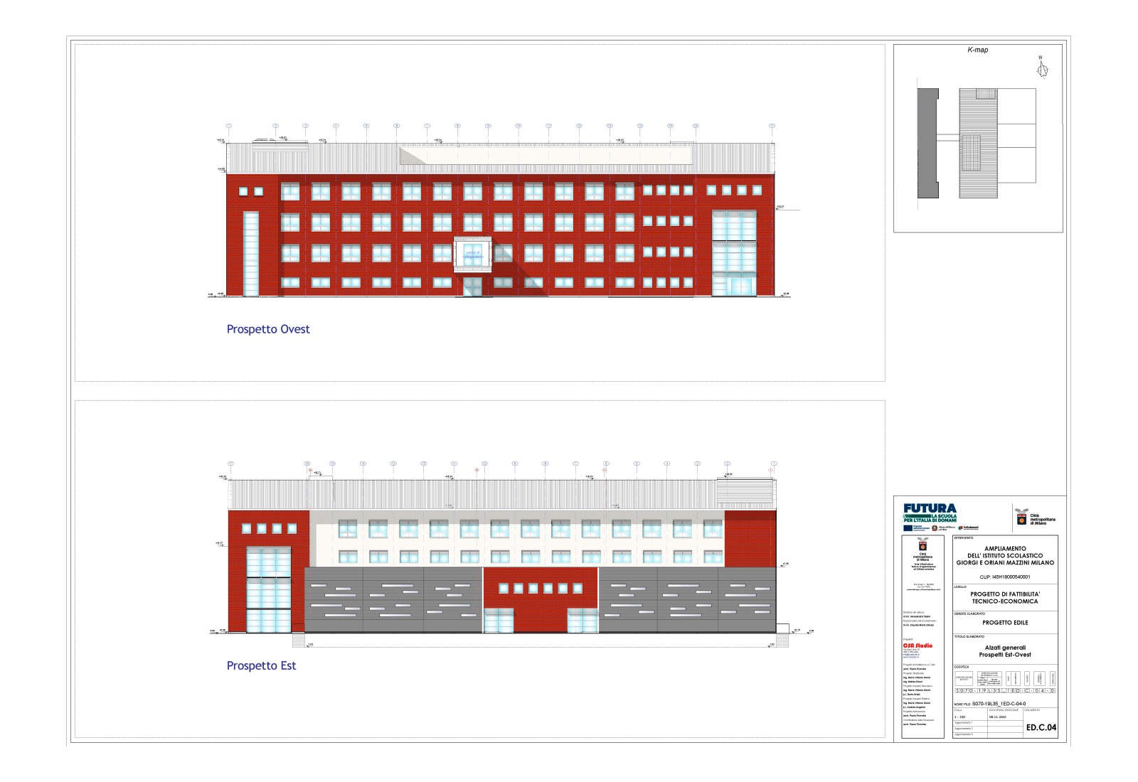 Enlargement of school complex Giorgi and Oriani Mazzini in Milan - Elevations