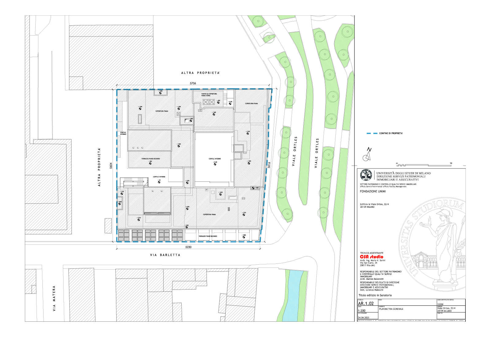 Conformity assessment for a University building in Ortles street, Milan - General plan