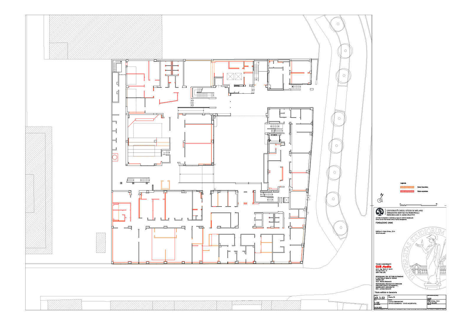 Conformity assessment for a University building in Ortles street, Milan - Comparative state of the ground floor